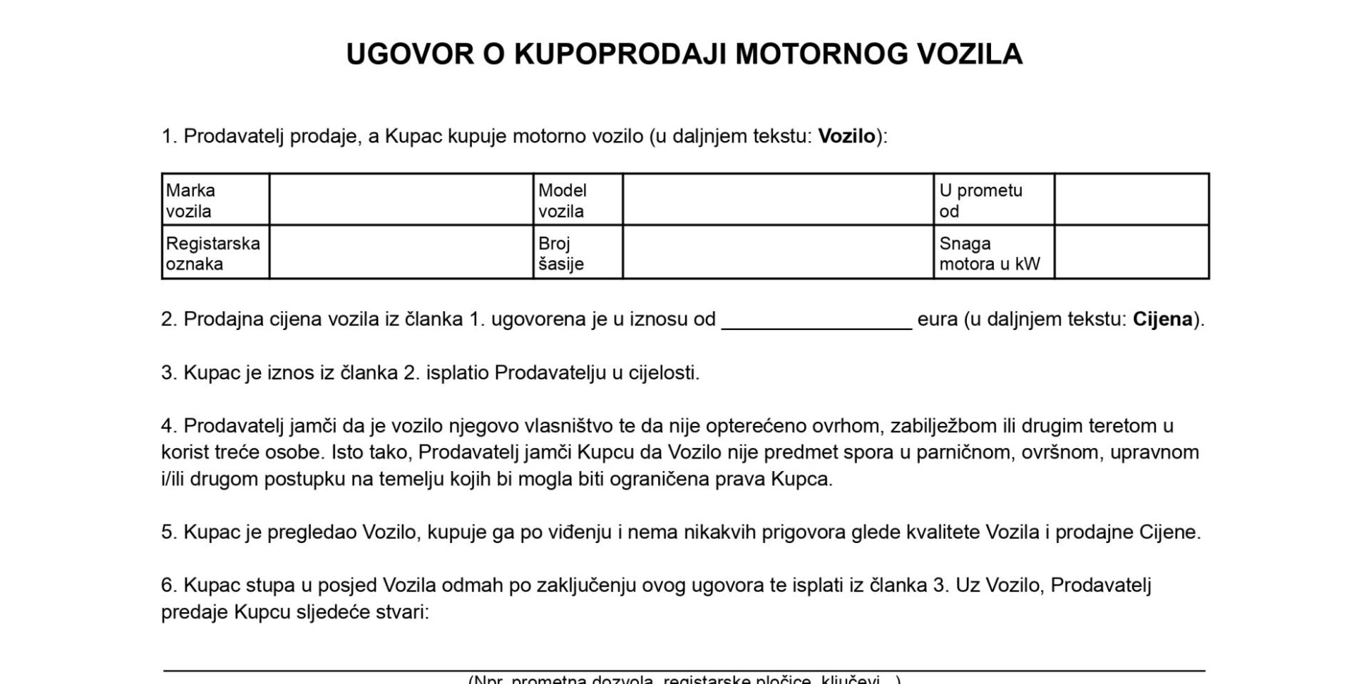 Ugovor o kupoprodaji motornog vozila