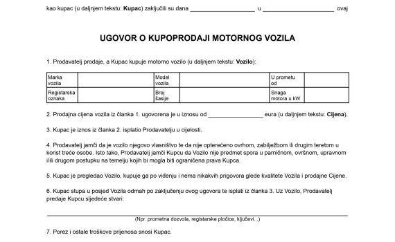 Ugovor o kupoprodaji motornog vozila